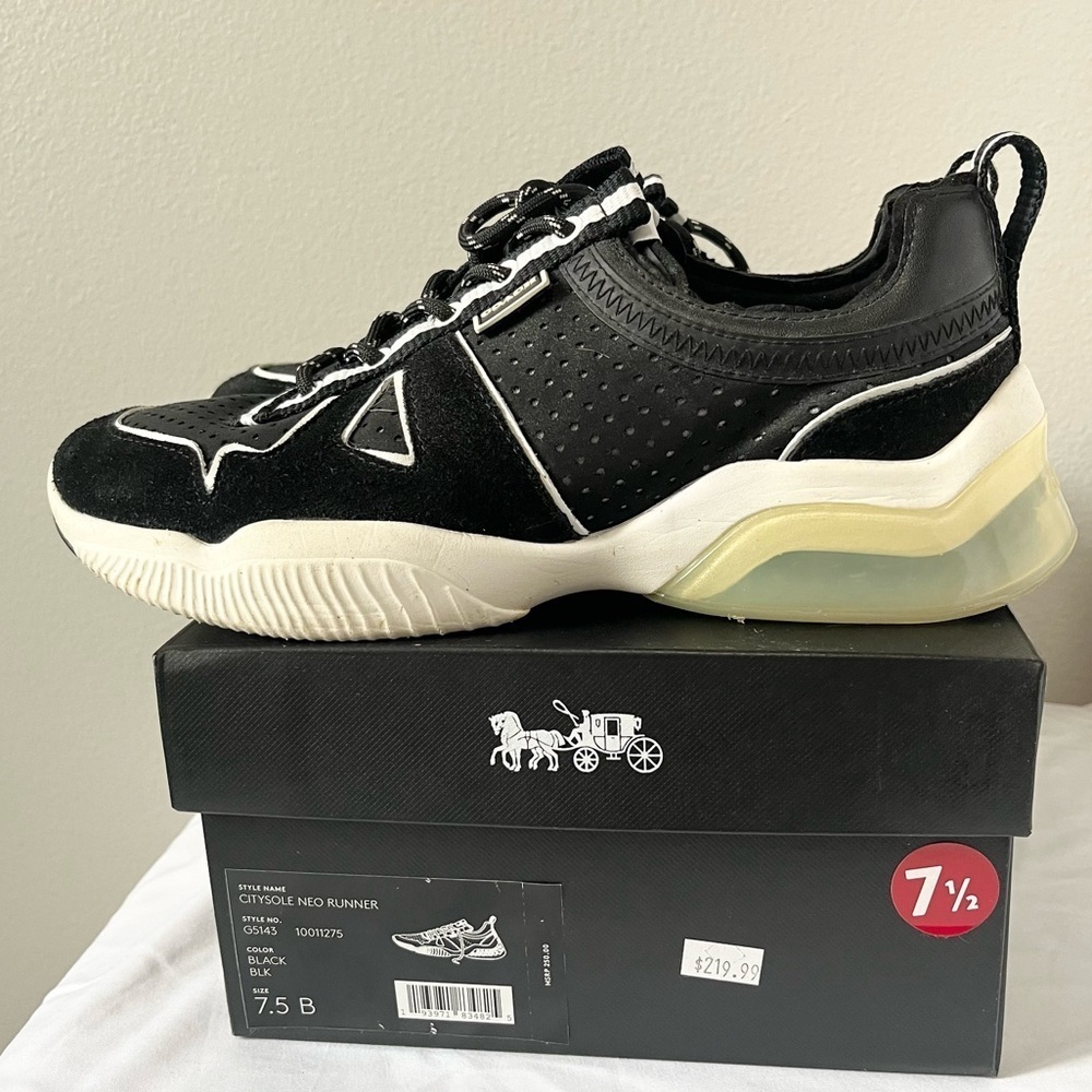 COACH- Citysole Neo Runner Black and White Lace Up Sneakers Size 7.5 - Picture 2 of 8